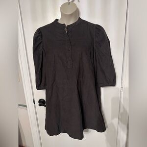Gap Mini Dress Black Corduroy Puff Sleeve Women's Button Down large NWT #1842